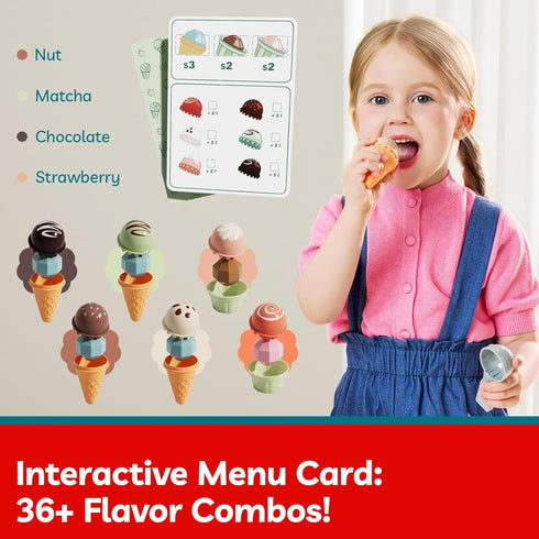 Set Counter 3+ TOP BRIGHT Wooden Ice Cream Pretend Play Toys, Play Kitchen for Kids with Ice Cream & Scoop & Menu