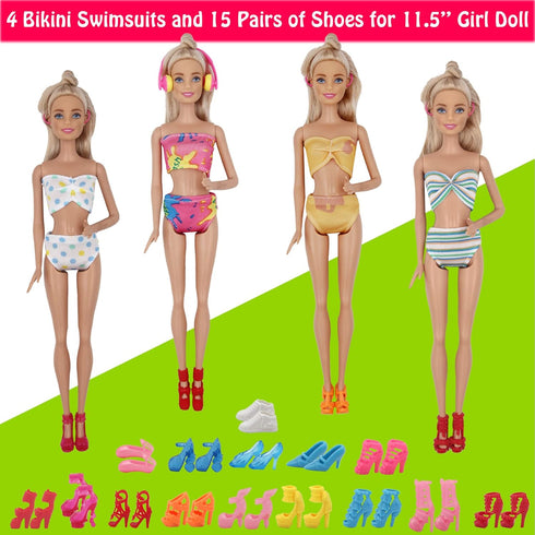 89Pcs Doll Clothes and Accessories for 12 Inch Boy Doll and 11.5 Inch Girl Doll includes 32 Seaside Wear Clothes Bikini Marine Animal Surfboard Diving Swimming Sets 19 Pairs Shoes for Doll
