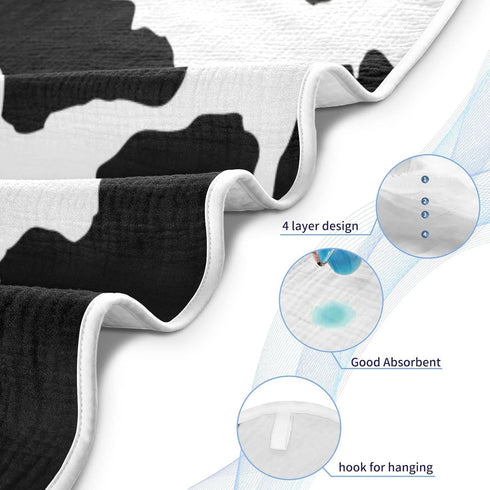 WELLDAY 30x30 Inch Cow Patter Black White Print Baby Towel Ultra Soft Hooded Towels for Babies - Ultra Absorbent Cotton