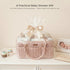 Konssy Braided Quilted Diaper Caddy Organizer, Boho Nursery Storage Basket with PU Leather Handles, Water-Repellent