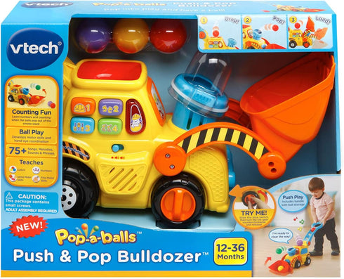 VTech Pop-a-Balls Push & Pop Bulldozer, Yellow