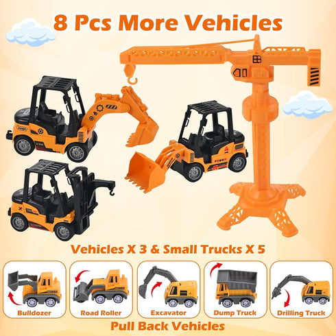 34Pcs 8 6 5 4 2.2lbs 3 4 5 Sand Construction Site Kit Sensory Bin Toy for Toddler with Vehicles, Castle Molds, Road