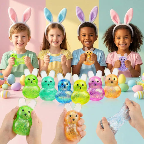 AUZXMCN 24PCS Easter Squishy,Easter Basket Stuffers Bunny Stress Balls for Kids,Easter Toys Stress Relief Fidget