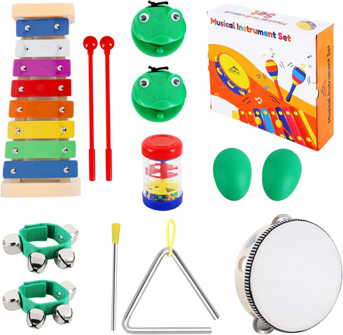 EASTROCK 13 Pcs Musical Instruments Set, Best Gifts for Children, Includes Tambourine, Xylophone, Egg Shakers