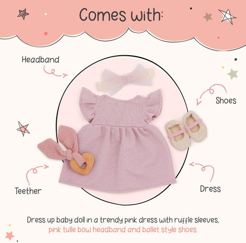 14-Inch 2+ LullaBaby Baby Doll Clothes Pink Dress, Headband, Teether & Shoes Pretend Play Years Baby Doll Dress Outfit