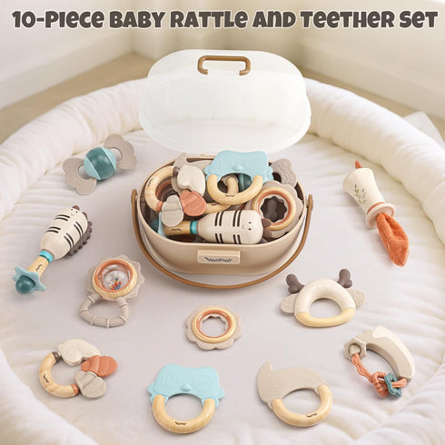 Set 0-6 3-6 Gift10-Pack Baby Rattles & Teethers Baby Toys Months, Teething Toys Months, Sensory Toys with Soft