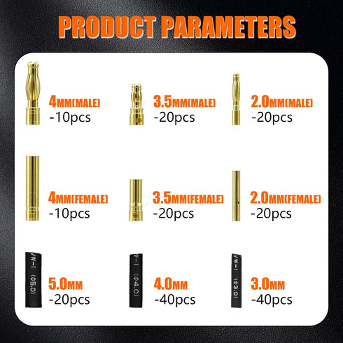 GOUPRC RC Bullet Connectors 2mm 3.5mm 4mm Female Male Gold Banana Plug with Heat Shrink Tube