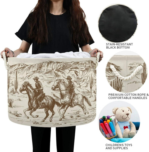 WELLDAY 20"x20"x14" Cotton Rope Basket Western Desert Cowboy Baby Laundry Basket for Living Room, Laundry, Nursery