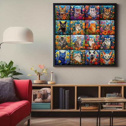 Bgraamiens 1000 Pieces Mosaic Art Puzzle - Cats and Flowers Stained Glass Art Puzzle for Adults, Impossible Color