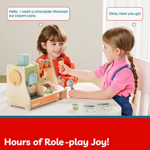 Set Counter 3+ TOP BRIGHT Wooden Ice Cream Pretend Play Toys, Play Kitchen for Kids with Ice Cream & Scoop & Menu