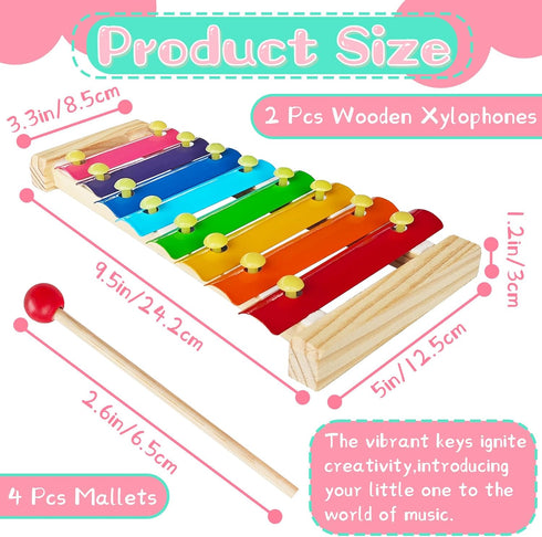 Xeehwb 2 2 8 Pcs Wooden Xylophone for Kids,Xylophone Educational Musical Toy with Child Mallets Diatonic Keys,Xylophone