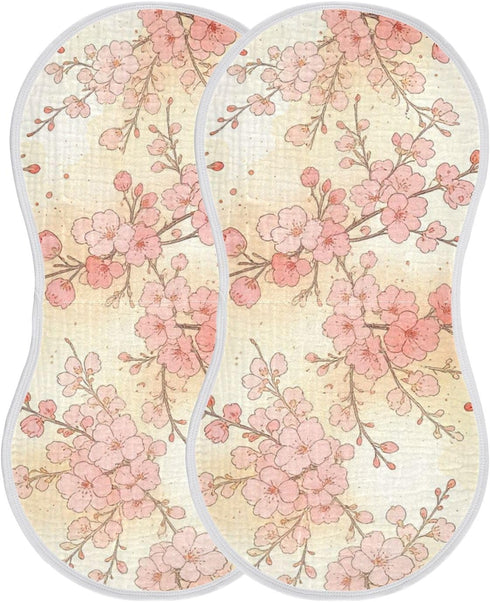 decor gift 4 Pack 22x11in Cotton Burp Cloths Muslin Breathable Red Pink Flower Blooming wash Cloths for Newborns