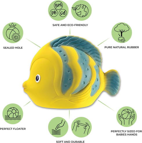 CaaOcho Pure Natural Rubber Bath Toy - La The Butterfly Fish Baby Toy, Hole Free, BPA Free for Infants
