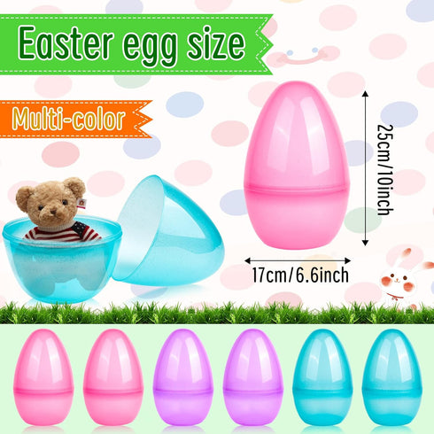 HSLCGF 6 Pack 10 Inch Translucent Fillable Easter Eggs Jumbo Easter Eggs Empty Large Eggs Bulk Colorful Bright Plastic