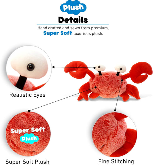 DolliBu Red Crab Stuffed Animal - Adorable 12 Inch Super Soft Crab Plush Toy for Kids, Teens, and Adults