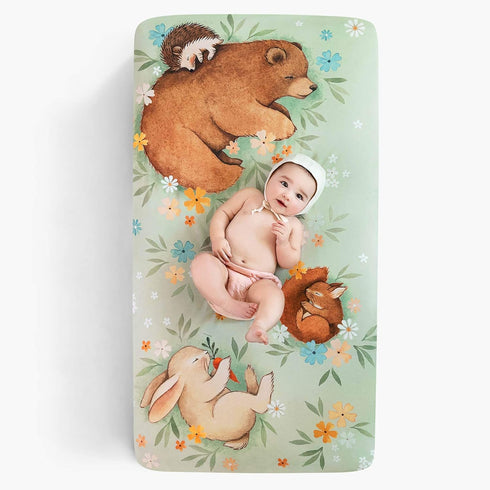 100% (52 28 inches) Rookie Humans Cotton Sateen Fitted Crib Sheet: Enchanted Meadow. Modern Nursery, Use as a Photo