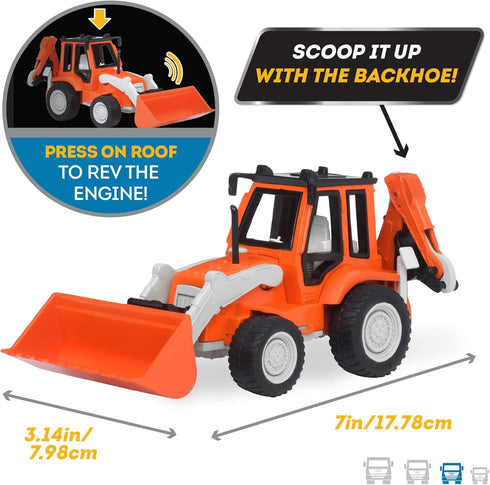 7-Inch 3+ Driven by Battat Backhoe Loader Toy with Lights & Sounds, Movable Parts, Construction Vehicle for Boys