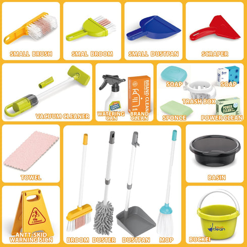 Kids Cleaning Set for Toddlers - Pretend Play Housekeeping Supplies with Real Working Vacuum, Broom, Spray Bottle, Dust