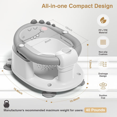 5 Baby Bath Seat for Babies Months & Up - Non-Slip Bath Seat for Sitting Up, Soft Cushion & Compact Design, Toddler