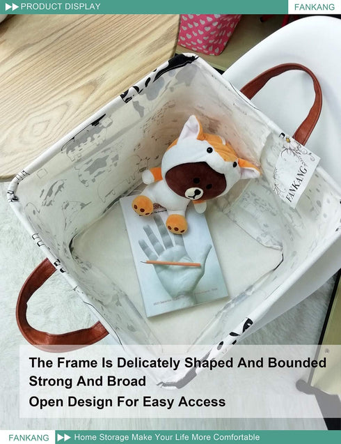 FANKANG Square Nursery Hamper Storage Bins - Foldable Canvas Laundry Basket with Waterproof PE Coating for Children