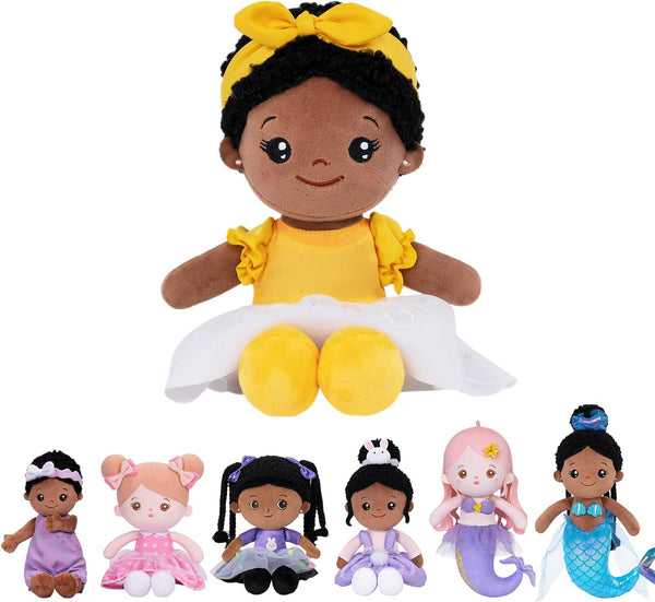 OUOZZZ Soft Black Baby Dolls for Girls - First African American Plush Rag Doll, Sleeping Cuddle Buddy Toy 12"