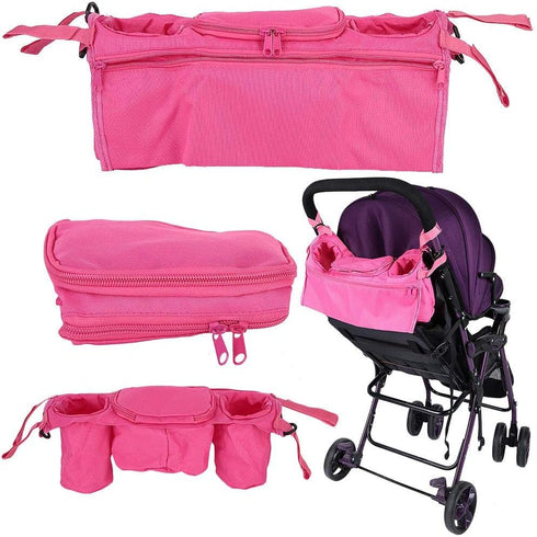 Baby Stroller Organizer with Cup Holder, Durable Hook & Loop Design for Umbrella Stroller Cart (Pink)