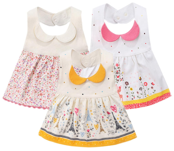 GZMM 3-Pack Baby Girl's Bibs Dress, Waterproof Burp Cloths with Adjustable Snaps
