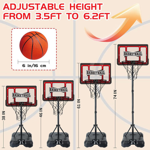 Kids Basketball Hoop, Adjustable Height Basketball Toy with Stand, Toddler Basketball Gifts for Boys Age 3-8, Indoor