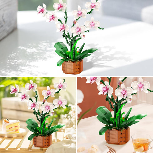 Set, Set 18+ Bilinott Orchid Flower Building Blocks Fake Indoor Flowers Building for Home, Kitchen, Desk Decoration