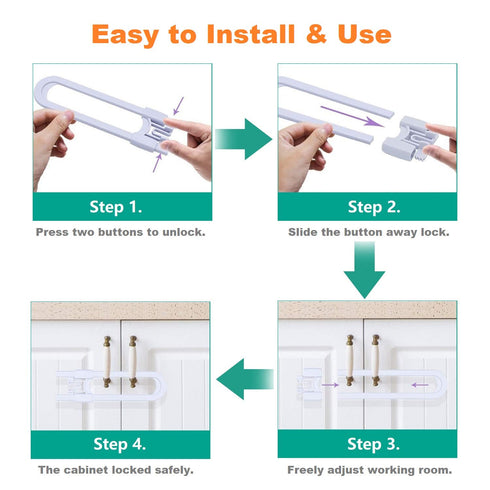 Sliding Cabinet Child Safety Locks, OKEFAN Baby Proofing Cabinet Lock Cupboard Latches for Kids, No Drill (10, White)