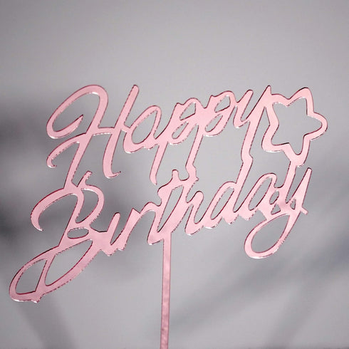 6-Pack Rose Gold Birthday Cake Topper Set, Double-Sided Glitter Acrylic Happy Birthday Sign for Party Decorations