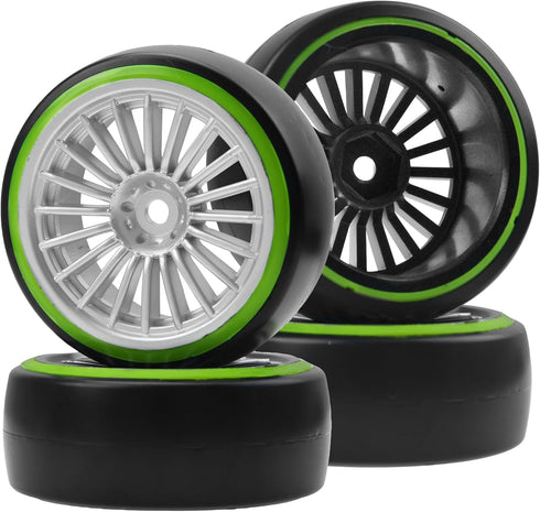 4Pack ShareGoo 1/10 RC Drift Car Tires Plastic Tyres and 12mm Hex Hard Plastic Wheel Rims Compatible with Traxxas HSP Tamiya Kyosho HPI RC 1/10 Drift Drifting RC Car