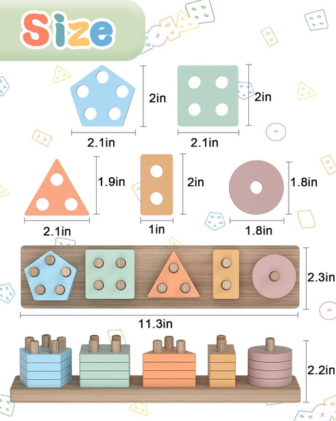 Montessori Toys for 1 2 3 Years Old, Wooden Sorting and Stacking Educational Learning Toy for Kids