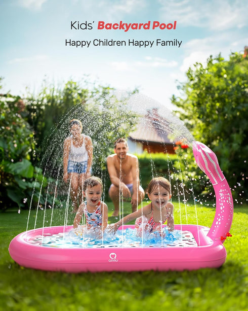 1-3, 1 QPAU Splash Pads for Toddlers Pink Mermaid Toy Splash Pad for Kids, Outdoor Play Mat for Babies, Inflatable Pool