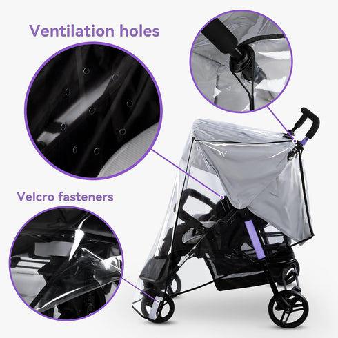bemece Double Stroller Rain Cover, Weather Shield Double Stroller for Side by Side Seats Twin Stroller, Baby Outdoor