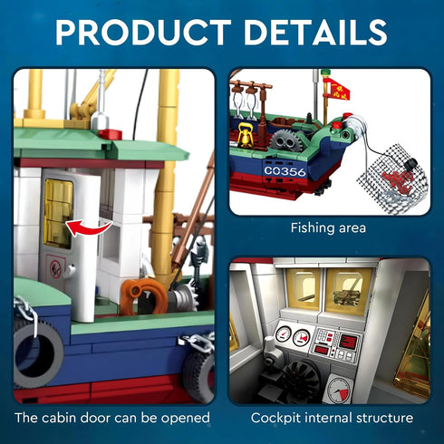 Fishing Boat Building Blocks Sets, 582 PCS City Marine Theme Model Kit for Ocean Exploration and Sea Fishing Lovers