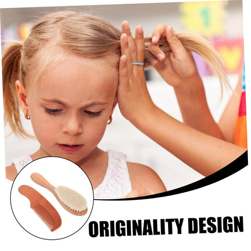 Set Newborn Hair Care - Wooden Comb and Wool Brush Accessories