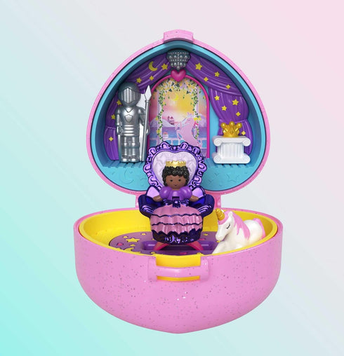 Polly Pocket Collector Compact with 2 Dolls, Royal Ball Jewelry Accessories Set, Collectible Toy with Unicorn Castle