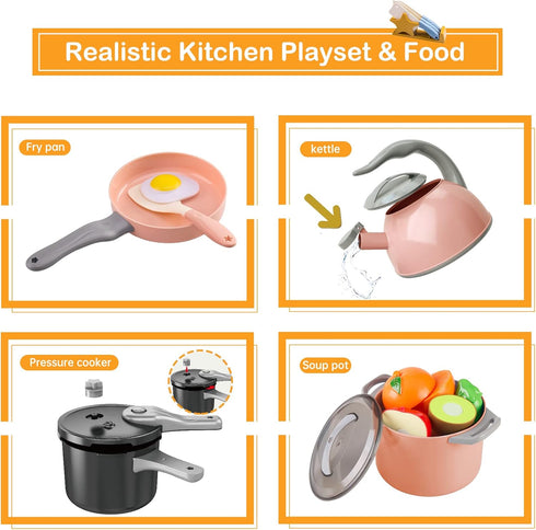 105Pcs Kids Kitchen Toy Accessories - Toddler Pretend BBQ Camping Cooking Playset, Play Food Set