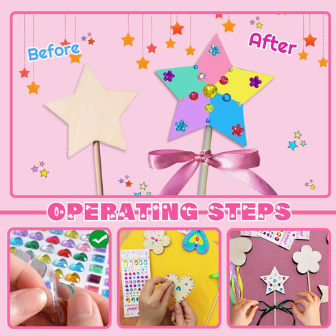 6+(14 WUBOMJIO Princess Fairy Wands Craft Kit, Kid Birthday Party Supplies Make Your Own Magic Wands Include Unfinished