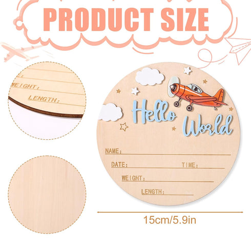 NQEUEPN 15cm/5.91 Inch Wood Newborn Announcement Sign, Wooden Hello World Newborn Arrival Plaques Welcome Birth Baby