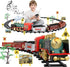 Mini Tudou Christmas Electric Train Set w/Steam, Sound & Light, Remote Control Train Toys with Steam Locomotive Engine,