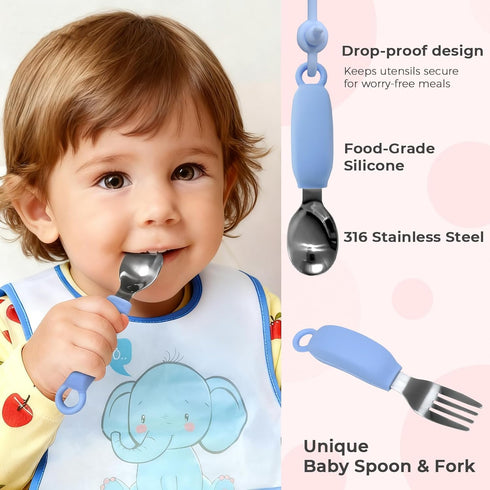 Set, 9pcs 316 Travel Silicone Baby Feeding Portable Feeding Supplies, Toddler Suction Plates, Stainless Steel Spoon