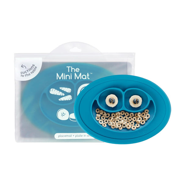 ezpz Mini Mat for 12 Months+, Blue, 100% Silicone Placemat + Plate with Suction for Infants + Toddlers, Supports