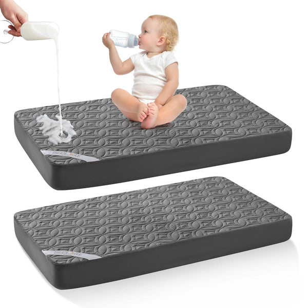 Waterproof Crib Mattress Protector 2 Pack, Soft and Breathable Crib Mattress Pad