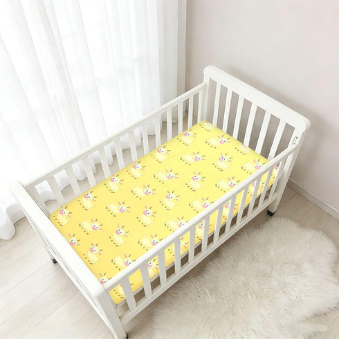 miaozhen 1 Pack 52x28 Cotton Crib Sheets for Baby Boys Girls Soft Comfy Anime Goat Pastel Yellow Children Crib Sheet