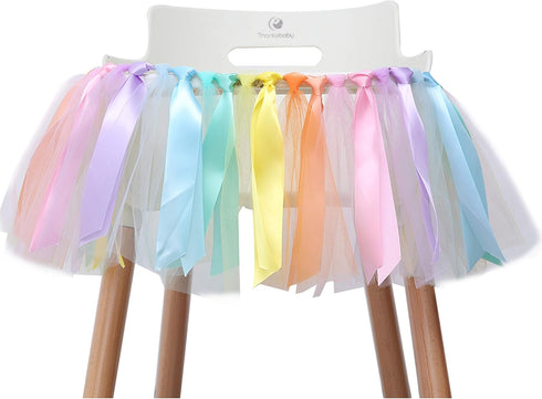 1st Pastel Rainbow High Chair Banner for Birthday - Party Supplies with Tutu Skirt and Pennant