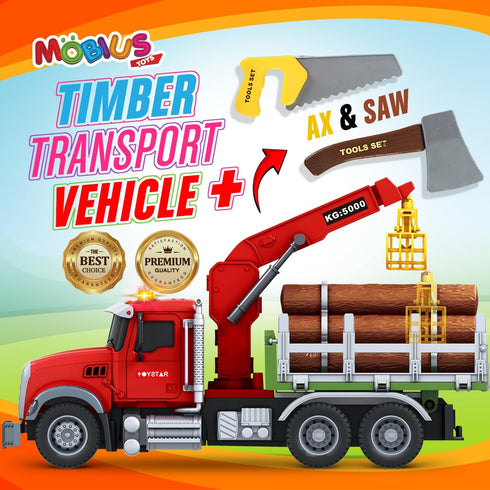 Playset 3-9 Timber Log Truck Toys for Boys - Logging Trucks for Toddlers - Friction-Powered Vehicle w/Lights & Sounds