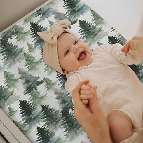 ZoUbqchY 32''16'' Watercolor Green Pine Trees Baby Changing Pad Covers for Boy Girl Gender Neutral Trees Fitted Change