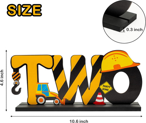 Haooryx Construction Truck Two Letter Sign | Wooden Table Centerpiece for Boys 2nd Birthday Party Decorations